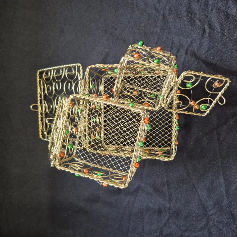 Vintage Decorative Wire Beaded Nesting Boxes (Set of 3)